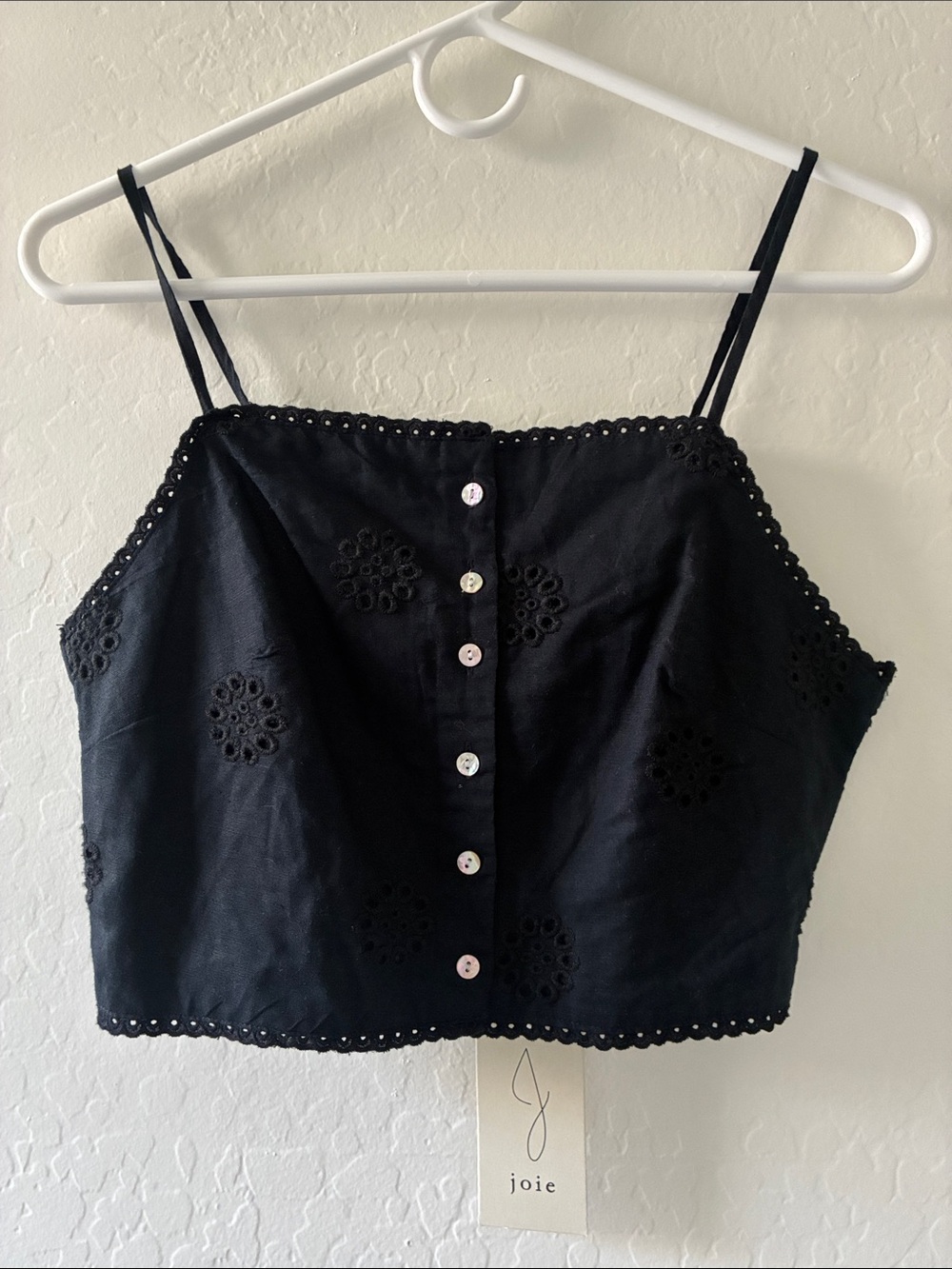 Joie Black Eyelet Button-Front Crop Camisole